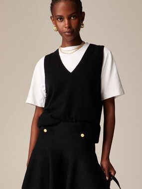 J.Crew 100% Cashmere Sweater Vest Black V-Neck Sleeveless Pullover Size Large